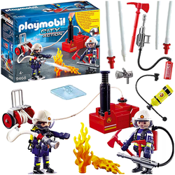 PLAYMOBIL STRAŻ POŻARNA STRAŻACY Z GAŚNICĄ CITY AKCJA RATUNKOWA POMPA WODNA