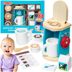 ZABAWKI DREWNIANE EKSPRES DO PARZENIA I PODAWANIA KAWY Z AKCESORIAMI