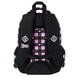 PLECAK SZKOLNY TRZYKOMOROWY 20L STRIGHT BP-26 RÓŻOWA SZACHOWNICA + NAKLEJKI