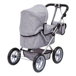 WÓZEK DLA LALEK TREDNY GŁĘBOKI SZARY Z TOREBKĄ WYTRZYMAŁY BAYER