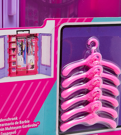 BARBIE SZAFA GARDEROBA Z WIESZAKAMI NA UBRANKA DLA LALKI FIOLETOWA MATTEL
