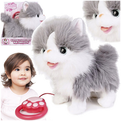 INTERAKTYWNY KOTEK CHODZĄCY NA SMYCZY MIAUCZY RUSZA OGONKIEM BIAŁO-SZARY