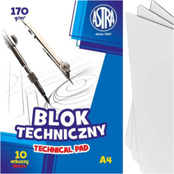 BLOK TECHNICZNY BIAŁY A4 ASTRA 10 KARTEK 170g SZKOLNY PLASTYKA - 10 sztuk