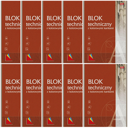 BLOK TECHNICZNY A4 KOLOROWY 10 KARTEK 160g SZKOLNY UNIPAP - 10 sztuk