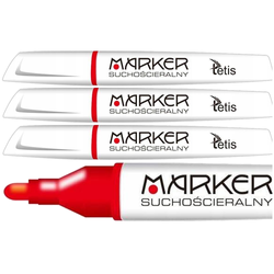 MARKER SUCHOŚCIERALNY DO BIAŁYCH TABLIC 3mm CZERWONY STOŻKOWY TETIS - 3 szt