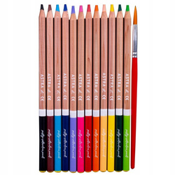 KREDKI OŁÓWKOWE AKWARELOWE Z DREWNA 12 KOLORÓW + PĘDZELEK ASTRA