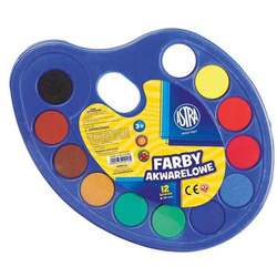 FARBY AKWARELOWE WODNE PALETKA 30MM 12 KOLORÓW PASTYLKI SZKOLNE ASTRA