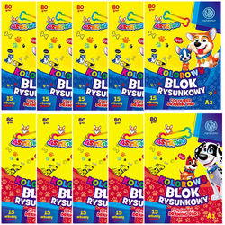 BLOK RYSUNKOWY KOLOROWY A3 15 ARKUSZY 80g SZKOLNY ASTRINO ASTRA - 10 sztuk