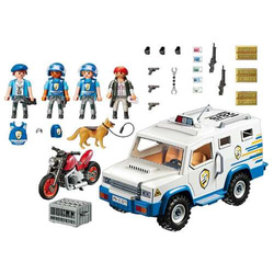 PLAYMOBIL TRANSPORTER PIENIĘDZY POLICJA CIĘŻARÓWKA PANCERNA MOTOCYKL AUTO
