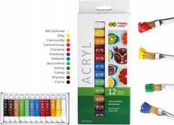 FARBY AKRYLOWE W TUBKACH 12 INTENSYWNYCH KOLORÓW x 12 ml HAPPY COLOR