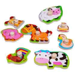 UKŁADANKA DREWNIANA ZWIERZĘTA FARMA WIEŚ PUZZLE Z UCHWYTAMI SMILY PLAY