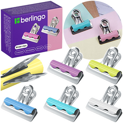 KLIPSY BIUROWE KLIPY BULDOG WIELOKOLOROWE 10 SZTUK 60 KARTEK 25 mm BERLINGO