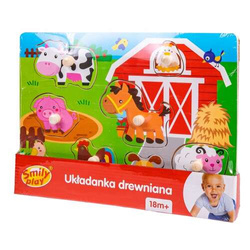 UKŁADANKA DREWNIANA ZWIERZĘTA FARMA WIEŚ PUZZLE Z UCHWYTAMI SMILY PLAY