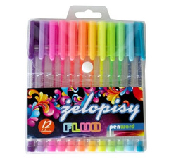 DŁUGOPISY ŻELOWE FLUO ŻELOPISY PENWORD 12 KOL