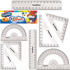 ZESTAW GEOMETRYCZNY BAMBINO 4 ELEMENTY LINIJKA 15 cm EKIERKA KĄTOMIERZ