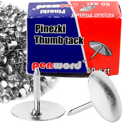 PINEZKI SREBRNE METALOWE KLASYCZNE DO PRZYPINANIA 50 sztuk PENWORD