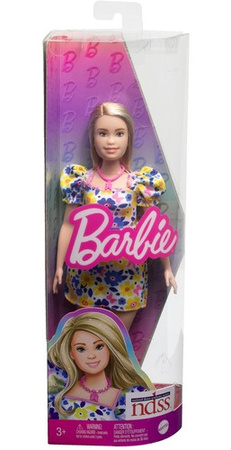 LALKA BARBIE FASHION Z ZESPOŁEM DOWNA SUKIENKA W KWIATKI BLOND WŁOSY 30 cm