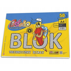BLOK TECHNICZNY A4 BIAŁY 50 KARTEK 170g SZKOLNY NA PLASTYKĘ PASTELLO