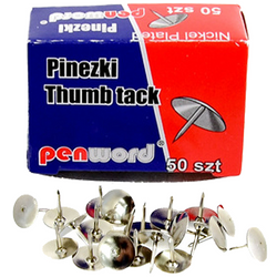 PINEZKI SREBRNE METALOWE KLASYCZNE DO PRZYPINANIA 50 sztuk PENWORD