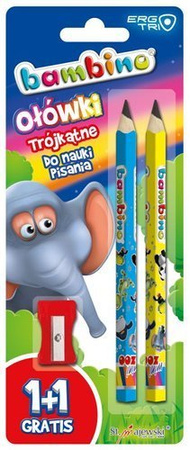 OŁÓWEK DO NAUKI PISANIA BAMBINO TRÓJKĄTNY HB 2 SZTUKI Z TEMPERÓWKĄ - 3 szt.