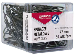 SPINACZE BIUROWE OKRĄGŁE OFFICE PRODUCTS 77mm SREBRNE 50 SZTUK