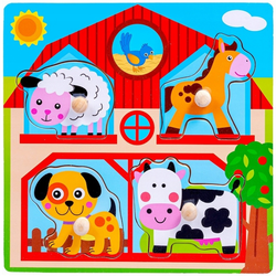 DREWNIANA UKŁADANKA PUZZLE Z UCHWYTAMI FARMA SMILY