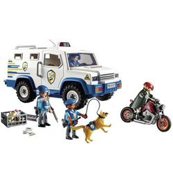 PLAYMOBIL TRANSPORTER PIENIĘDZY POLICJA CIĘŻARÓWKA PANCERNA MOTOCYKL AUTO