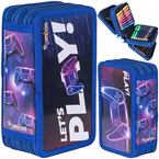 PIÓRNIK Z WYPOSAŻENIEM SZKOLNY TRZYKOMOROWY NIEBIESKI DLA GRACZA PAD GIMBOO