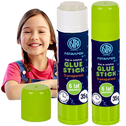 KLEJ W SZTYFCIE SZKOLNY BIUROWY TRANSPARENTNY ZMYWALNY 35g ASTRA - 6 sztuk