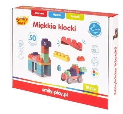 MIĘKKIE KLOCKI ELASTYCZNE KOLOROWE KONSTUKCYJNE 50 ELEMENTÓW SMILY PLAY