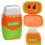 TEMPERÓWKA PODWÓJNA Z POJEMNIKIEM I GUMKĄ BAMBINO 2w1 SZKOLNA STRUGACZKA