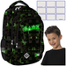 PLECAK SZKOLNY TRZYKOMOROWY LEKKI 20L ST.RIGHT BP-26 GREEN GAME + NAKLEJKI