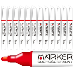 MARKER SUCHOŚCIERALNY DO BIAŁYCH TABLIC 3mm CZERWONY STOŻKOWY TETIS -12 szt