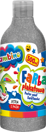 FARBA PLAKATOWA SZKOLNA BAMBINO 500 ml W BUTELCE MAJEWSKI SREBRNA