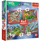 PUZZLE 4w1 RODZINA TREFLIKÓW PODRÓŻE SPY GUY UKŁADANKA 34675 TREFL
