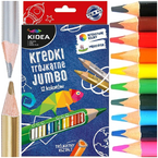 KREDKI OŁÓWKOWE TRÓJKĄTNE JUMBO GRUBE ERGONOMICZNE12 KOLORÓW KIDEA