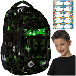 PLECAK SZKOLNY TRZYKOMOROWY LEKKI 20L ST.RIGHT BP-26 GREEN GAME + NAKLEJKI