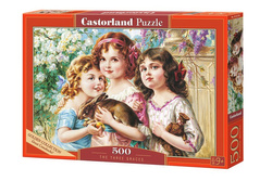 PUZZLE TRZY DZIEWCZYNKI OBRAZ ZAJĄCZEK KWIATY DZIECI  500 EL CASTORLAND