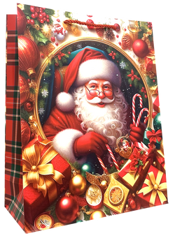 TORBA PREZENTOWA TOREBKA ŚWIĄTECZNA MIKOŁAJKI ŚWIĘTA KRATKA 26x32x10 cm