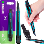 NÓŻ BIUROWY SILK TOUCH NIEBIESKI METALOWE PROWADNICE 9MM BERLINGO