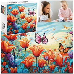 PUZZLE 1000 ELEMENTÓW TULIPANY MOTYL POLE TULIPANÓW WIDOK UKŁADANKA ASKATO