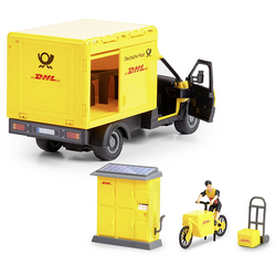 SAMOCHÓD DHL PACZKOMAT KURIER ROWER AUTO 25 cm ŚWIATŁO DŹWIĘK DICKIE TOYS