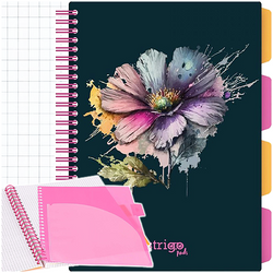 KOŁOZESZYT B5 ZESZYT NA SPIRALI W KRATKĘ 100K STRIGO PADS KWIATY GRANATOWY