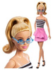 LALKA BARBIE FASHION SPÓDNICZKA TOP W PASKI OKULARY DŁUGIE BLOND WŁOSY 30cm