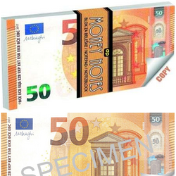 NOTES KLEJONY KARTECZKI BANKNOT 50 EURO 70 KARTEK KRATKA PANTA PLAST