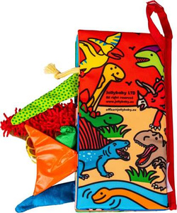 KSIĄŻECZKA SENSORYCZNA EDUKACYJNA MATERIAŁOWA DINOZAURY WYSTAJĄCE OGONKI