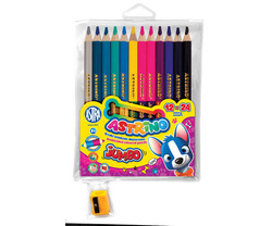 KREDKI OŁÓWKOWE ASTRA DWUSTRONNE GRUBE JUMBO ASTRINO 24 KOLORY + TEMPERÓWKA