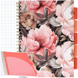 KOŁOZESZYT A4 ZESZYT NA SPIRALI W KRATKĘ 100K STRIGO PADS KWIATY BEŻOWY