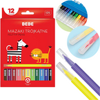 MAZAKI TRÓJKĄTNE FLAMASTRY KIDS INTERDRUK PISAKI 12 KOLORÓW CIENKA KOŃCÓWKA