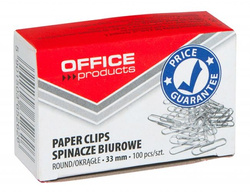 SPINACZE BIUROWE OKRĄGŁE OFFICE PRODUCTS 33 MM SREBRNE 100 SZTUK